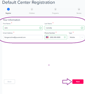 Default information form