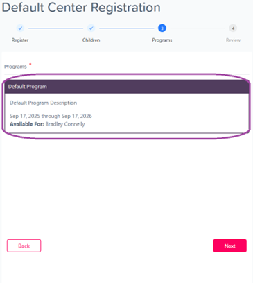 Program selection screen