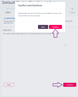 Confirm and Continue screen
