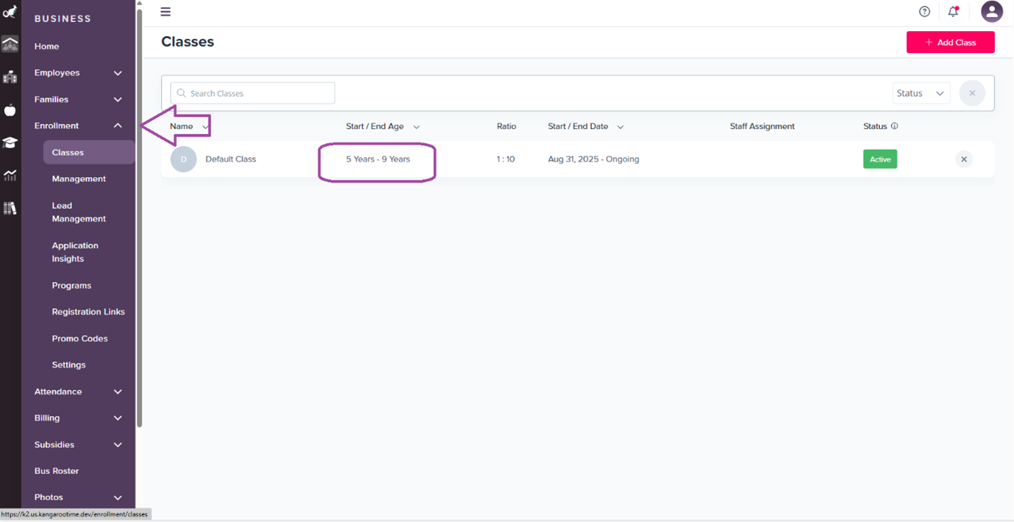 Enrollment tab navigation