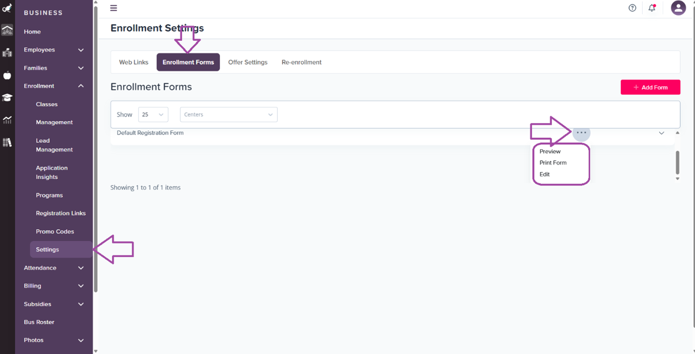 Enrollment form preview